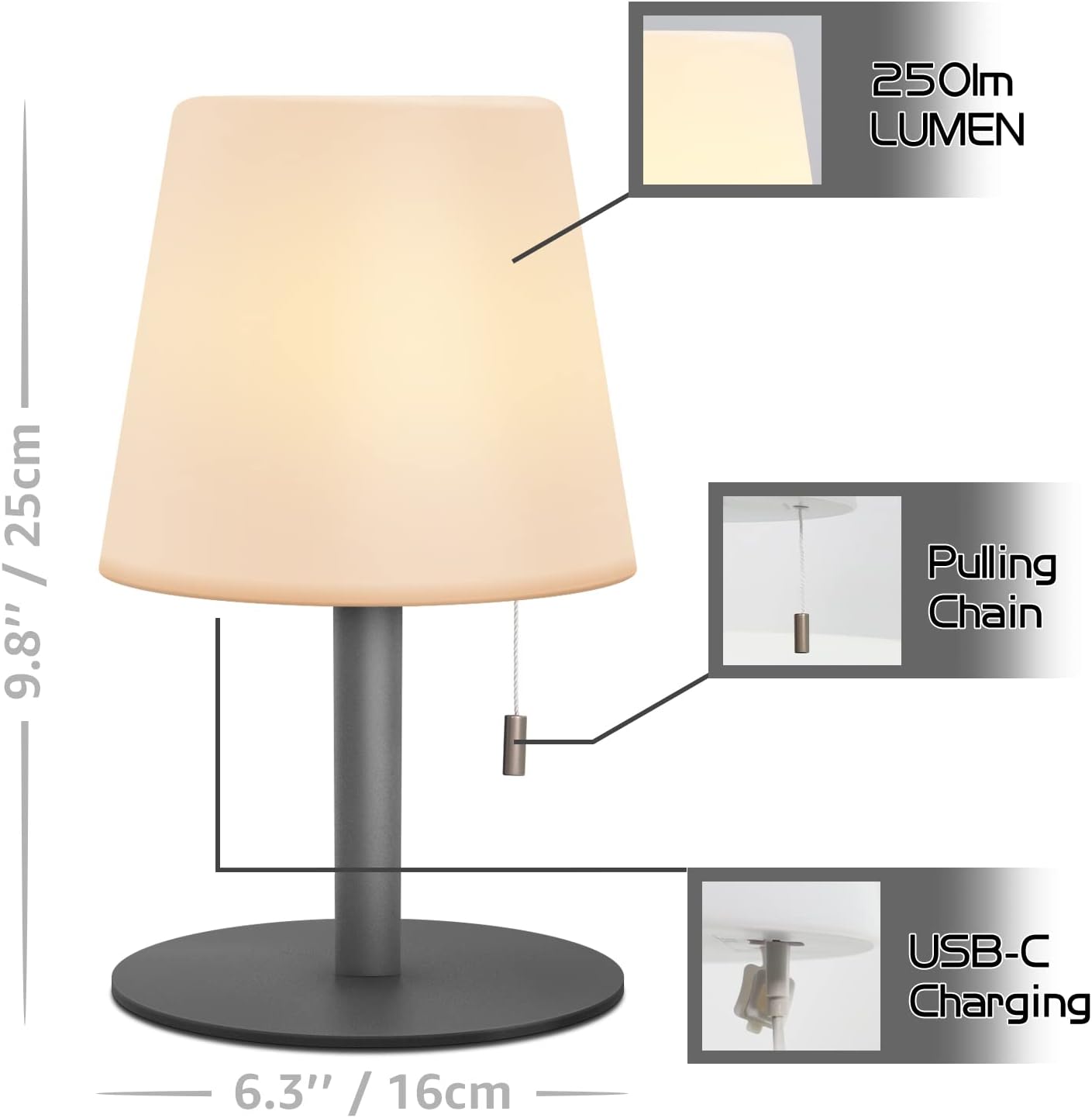 MALUX Lampe de Table sans fil 8 couleurs Blanc chaud Dimmable Lampe Table exterieur Rechargeable IP54 étanche Décoration idéale pour votre maison et votre jardin Table à manger (Gris)