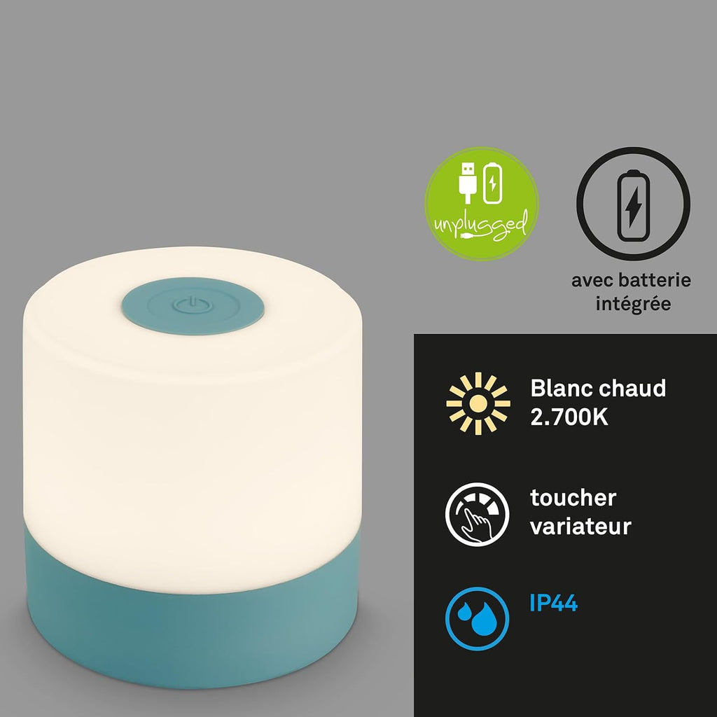 BRILONER - Mini lampe de table LED sans fil, Lampe de chevet à intensité variable Touch, Lampe de bureau, Lampe de lecture, Lampe de table extérieure & intérieure, Bleu