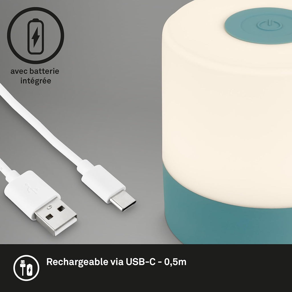 BRILONER - Mini lampe de table LED sans fil, Lampe de chevet à intensité variable Touch, Lampe de bureau, Lampe de lecture, Lampe de table extérieure & intérieure, Bleu