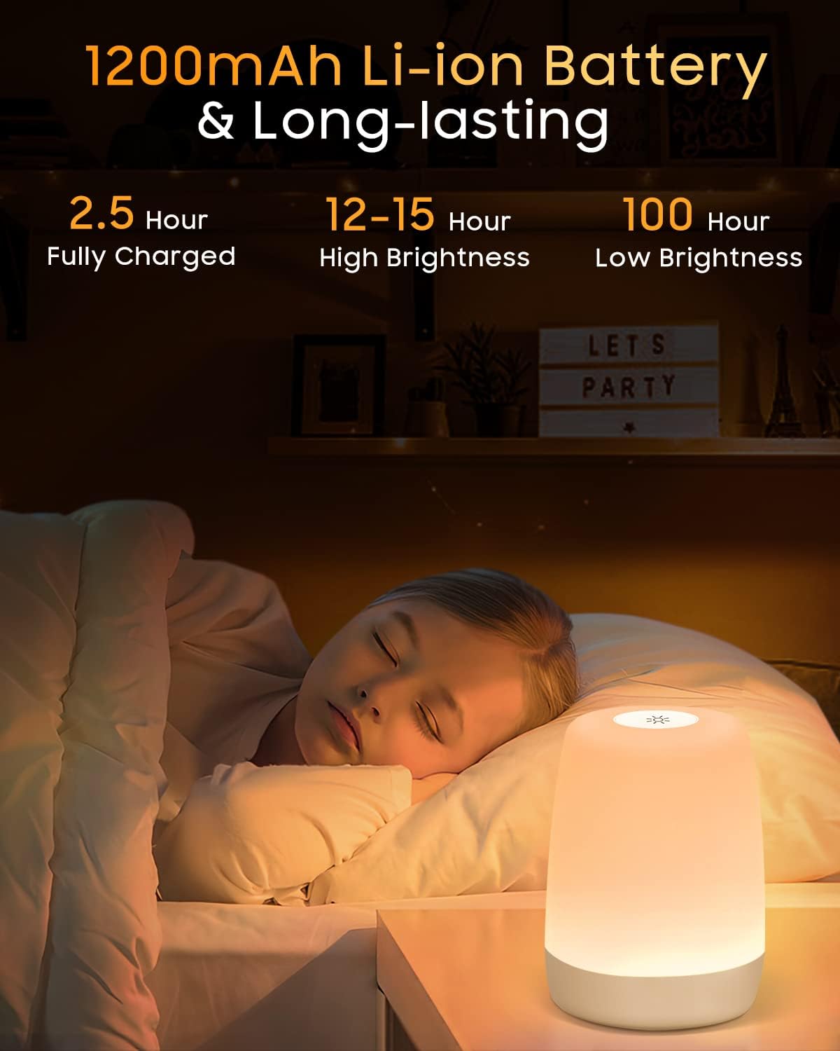 Lampe de Chevet Tactile Intensité Variable, 5 Modes & 256 Couleurs RVB Changement Veilleuse Bébé Enfants Adulte, Lampe d'allaitement LED Rechargeable USB, Lampe de table Sans Fil pour Chambre Ambiance