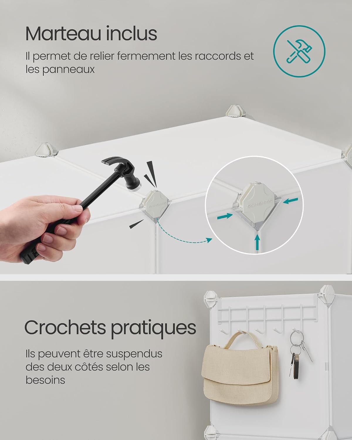 SONGMICS Étagère à Chaussures 10 Compartiments, Étagère de Rangement Modulable, Compartiment de 30 x 40 x 30 cm, Porte, Cadre en Acier, Plastique, pour Couloir, Chambre, Entrée, Noir LPC035B01
