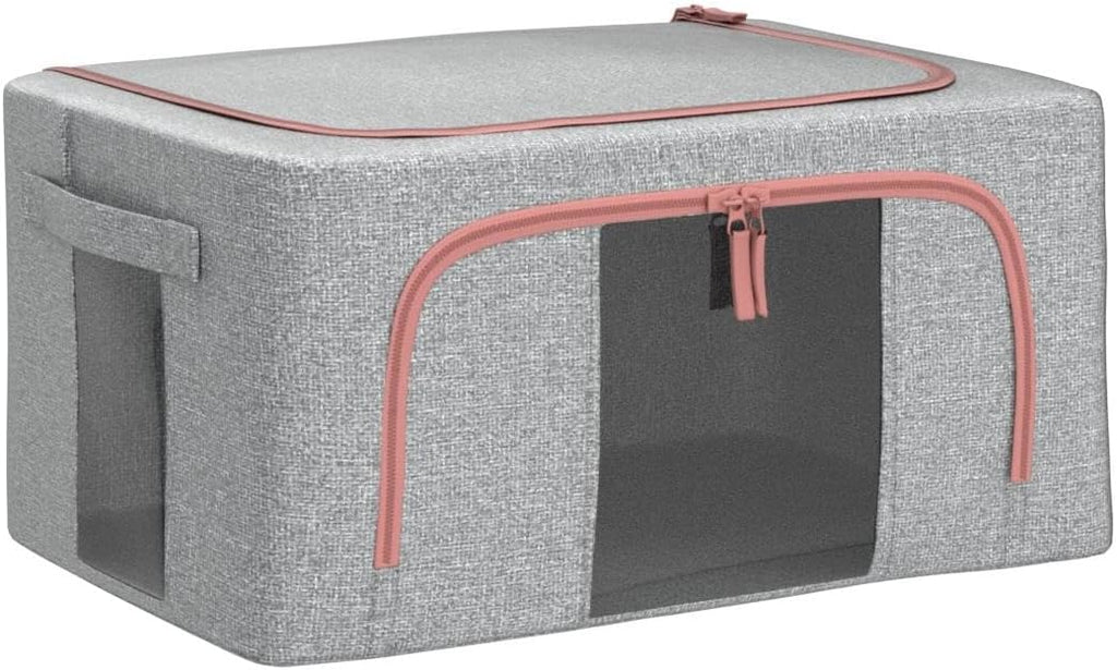 Lot de 2 Sacs de Rangement Pliables et Rigides pour Couettes, B Armoire pour Édredons Couvertures Oreillers Jouets Vestes Vêtements, Avec Fenêtres Transparentes, Gris (22L)