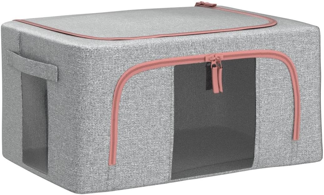 Lot de 2 Sacs de Rangement Pliables et Rigides pour Couettes, B Armoire pour Édredons Couvertures Oreillers Jouets Vestes Vêtements, Avec Fenêtres Transparentes, Gris (22L)