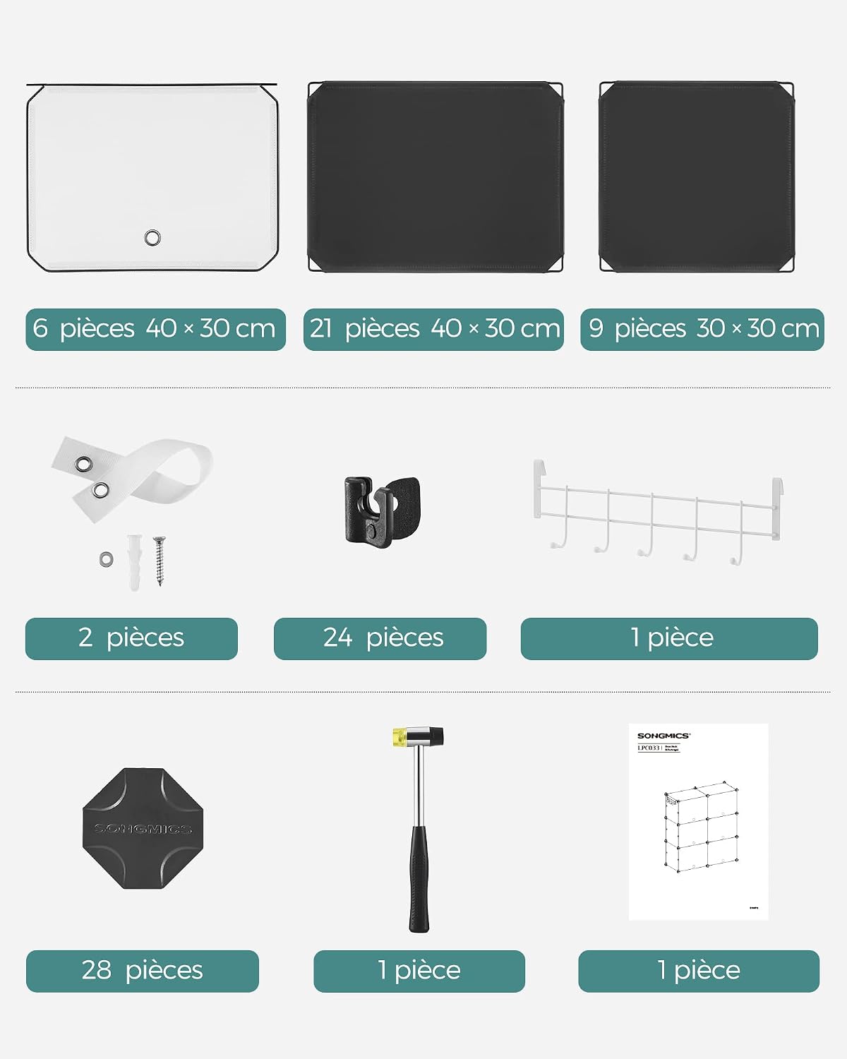 SONGMICS Étagère à Chaussures 10 Compartiments, Étagère de Rangement Modulable, Compartiment de 30 x 40 x 30 cm, Porte, Cadre en Acier, Plastique, pour Couloir, Chambre, Entrée, Noir LPC035B01