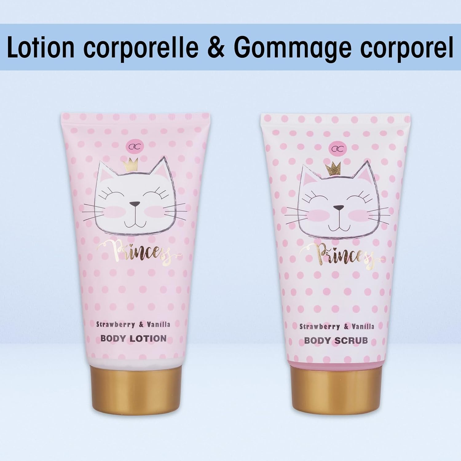 Accentra Coffret cadeau PRINCESS KITTY, coffret cadeau fille avec 250 ml gel douche, 180 ml lait corps, 180 ml gommage corps, 60 ml crème corps, 2 x 40 g bombe de bain, joli panier rose à offrir