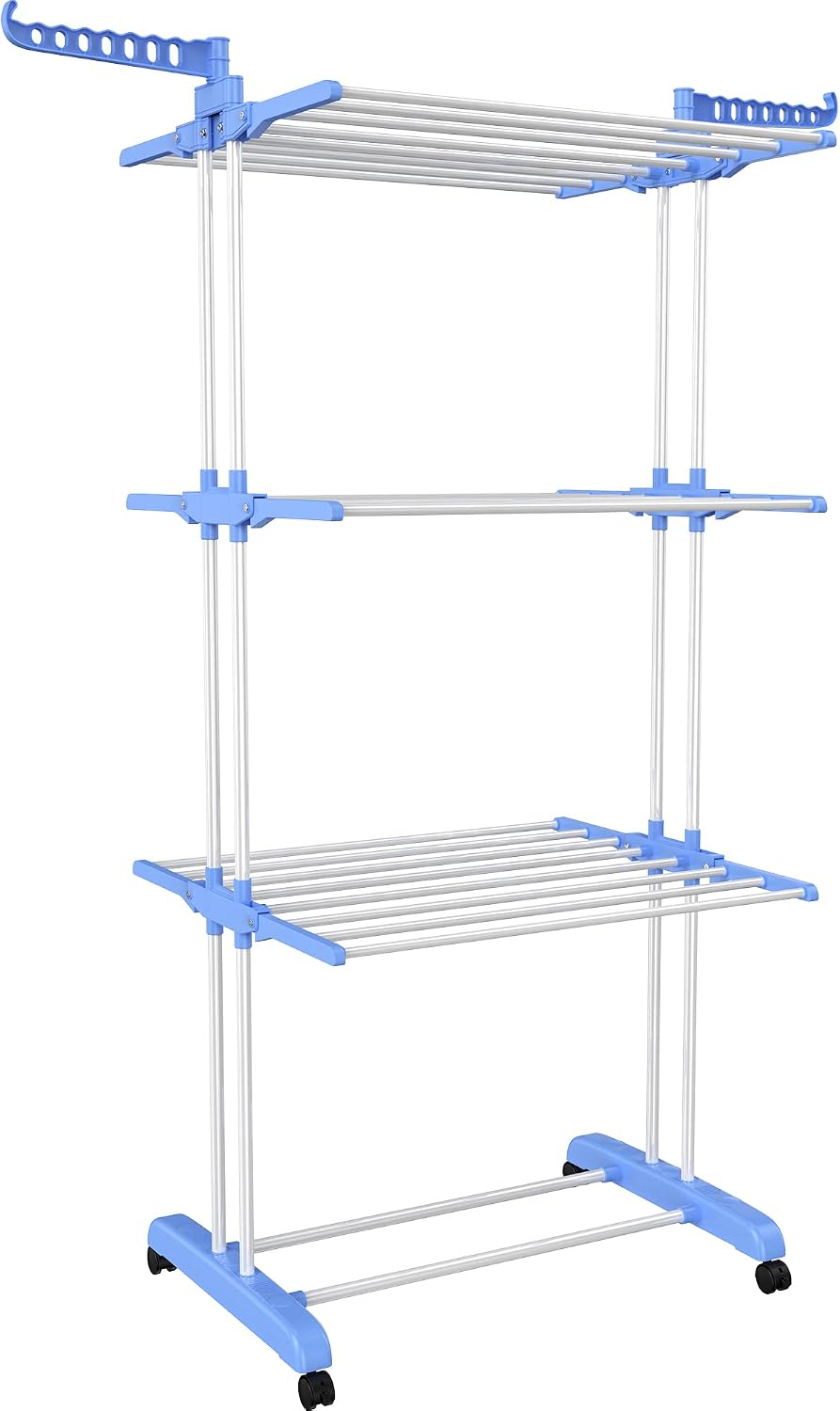 Etendoir Linge Interieur Exterieur, 4 Niveaux Pliable Sechoir a Linge, Gris | Acier Inoxydable Grande Seche Linge Etendoir avec Roues