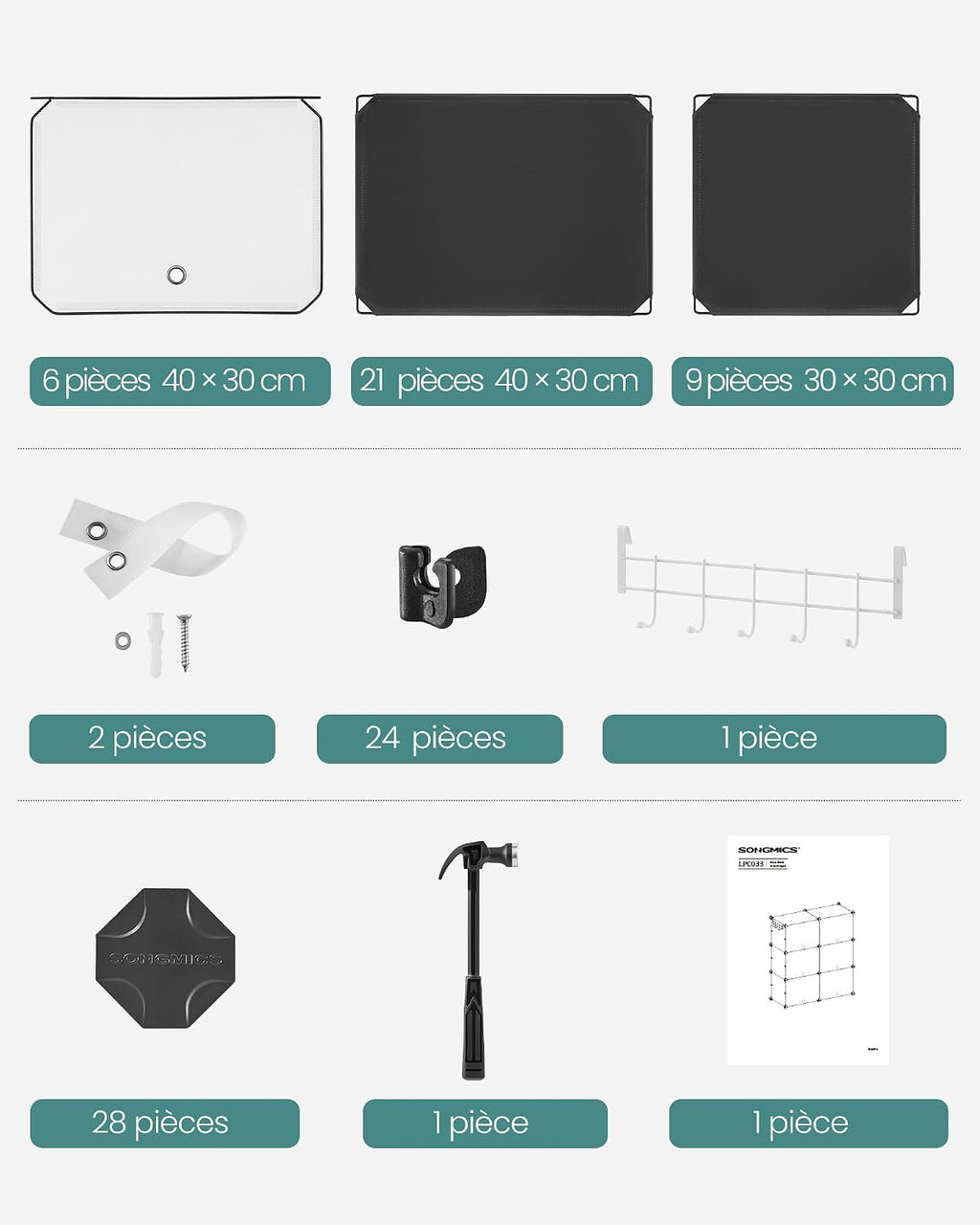 SONGMICS Étagère à Chaussures 10 Compartiments, Étagère de Rangement Modulable, Compartiment de 30 x 40 x 30 cm, Porte, Cadre en Acier, Plastique, pour Couloir, Chambre, Entrée, Noir LPC035B01