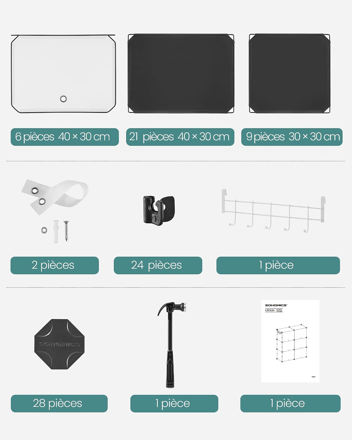 SONGMICS Étagère à Chaussures 10 Compartiments, Étagère de Rangement Modulable, Compartiment de 30 x 40 x 30 cm, Porte, Cadre en Acier, Plastique, pour Couloir, Chambre, Entrée, Noir LPC035B01