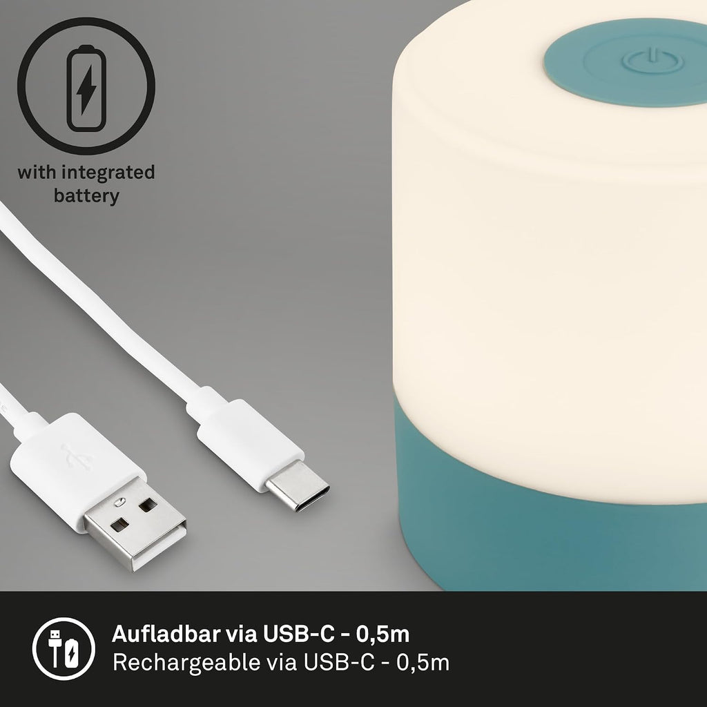 BRILONER - Mini lampe de table LED sans fil, Lampe de chevet à intensité variable Touch, Lampe de bureau, Lampe de lecture, Lampe de table extérieure & intérieure, Bleu