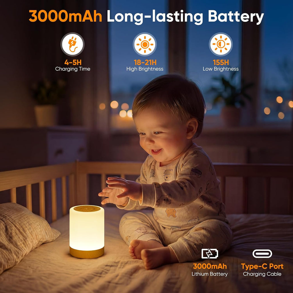 Lampe de Chevet Tactile Intensité Variable, 5 Modes & 256 Couleurs RVB Changement Veilleuse Bébé Enfants Adulte, Lampe d'allaitement LED Rechargeable USB, Lampe de table Sans Fil pour Chambre Ambiance
