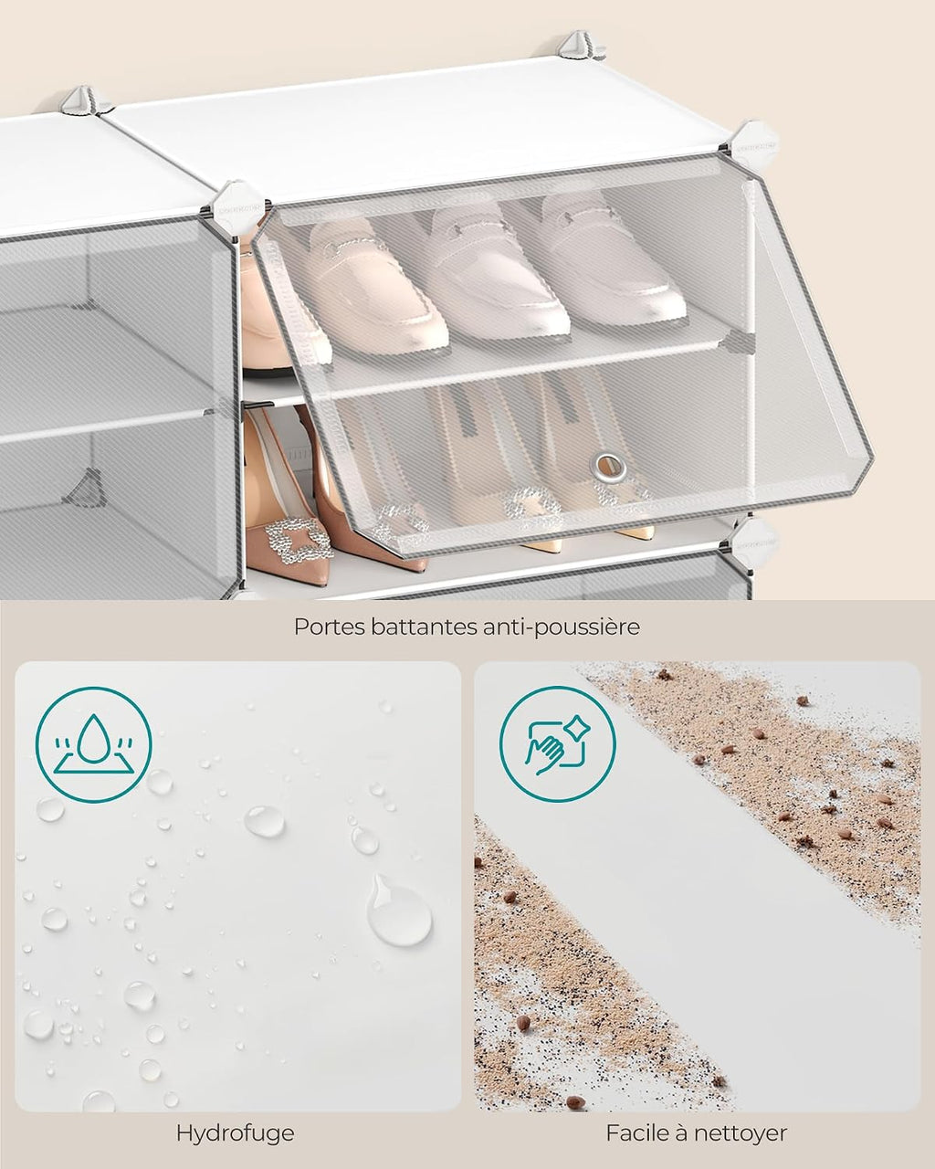 SONGMICS Étagère à Chaussures 10 Compartiments, Étagère de Rangement Modulable, Compartiment de 30 x 40 x 30 cm, Porte, Cadre en Acier, Plastique, pour Couloir, Chambre, Entrée, Noir LPC035B01