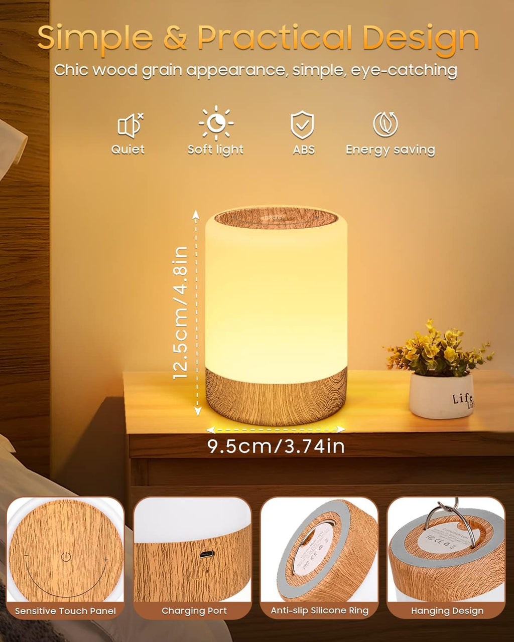 Lampe de Chevet Tactile Intensité Variable, 5 Modes & 256 Couleurs RVB Changement Veilleuse Bébé Enfants Adulte, Lampe d'allaitement LED Rechargeable USB, Lampe de table Sans Fil pour Chambre Ambiance