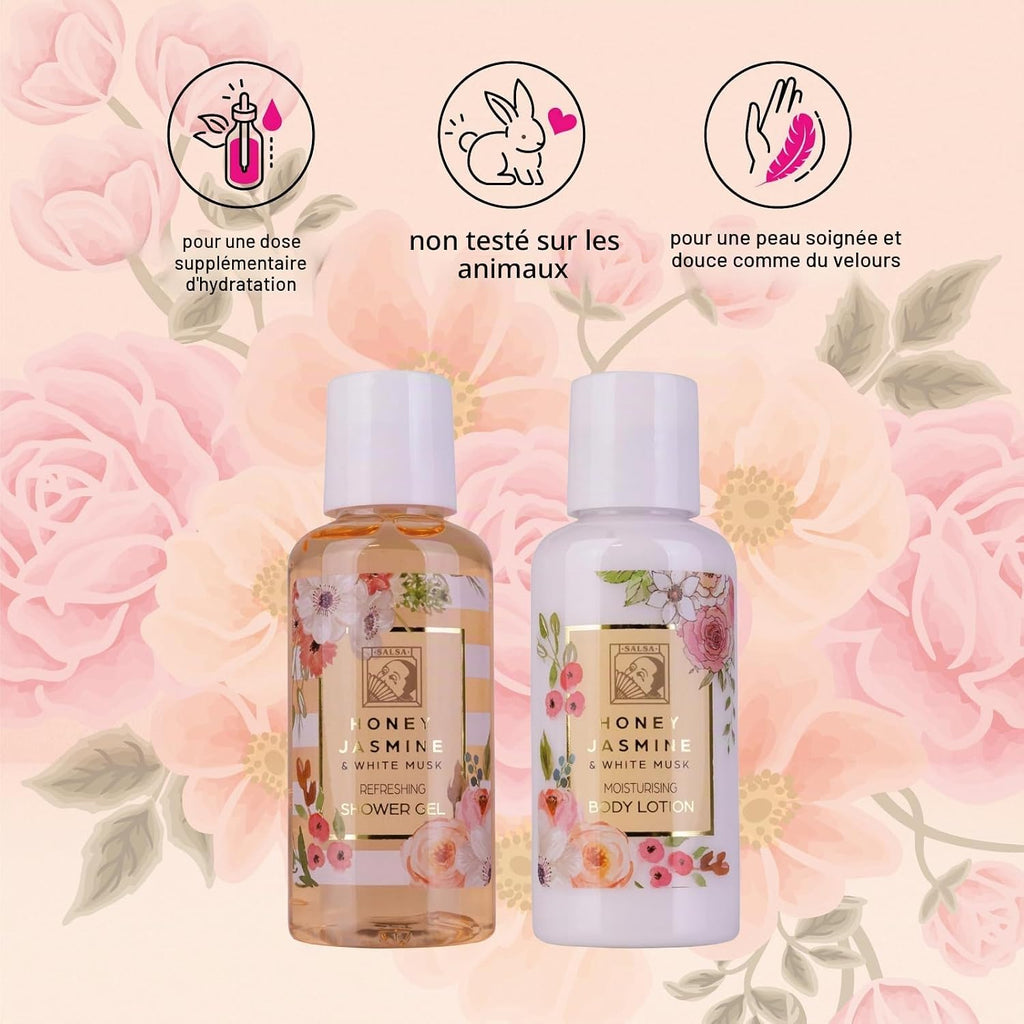 Accentra Set de soins douche pour femmes HONEY JASMINE - Gel douche et lotion dans une belle boîte cadeau - Idéal pour la Saint-Valentin, la Fête des mères & Noël