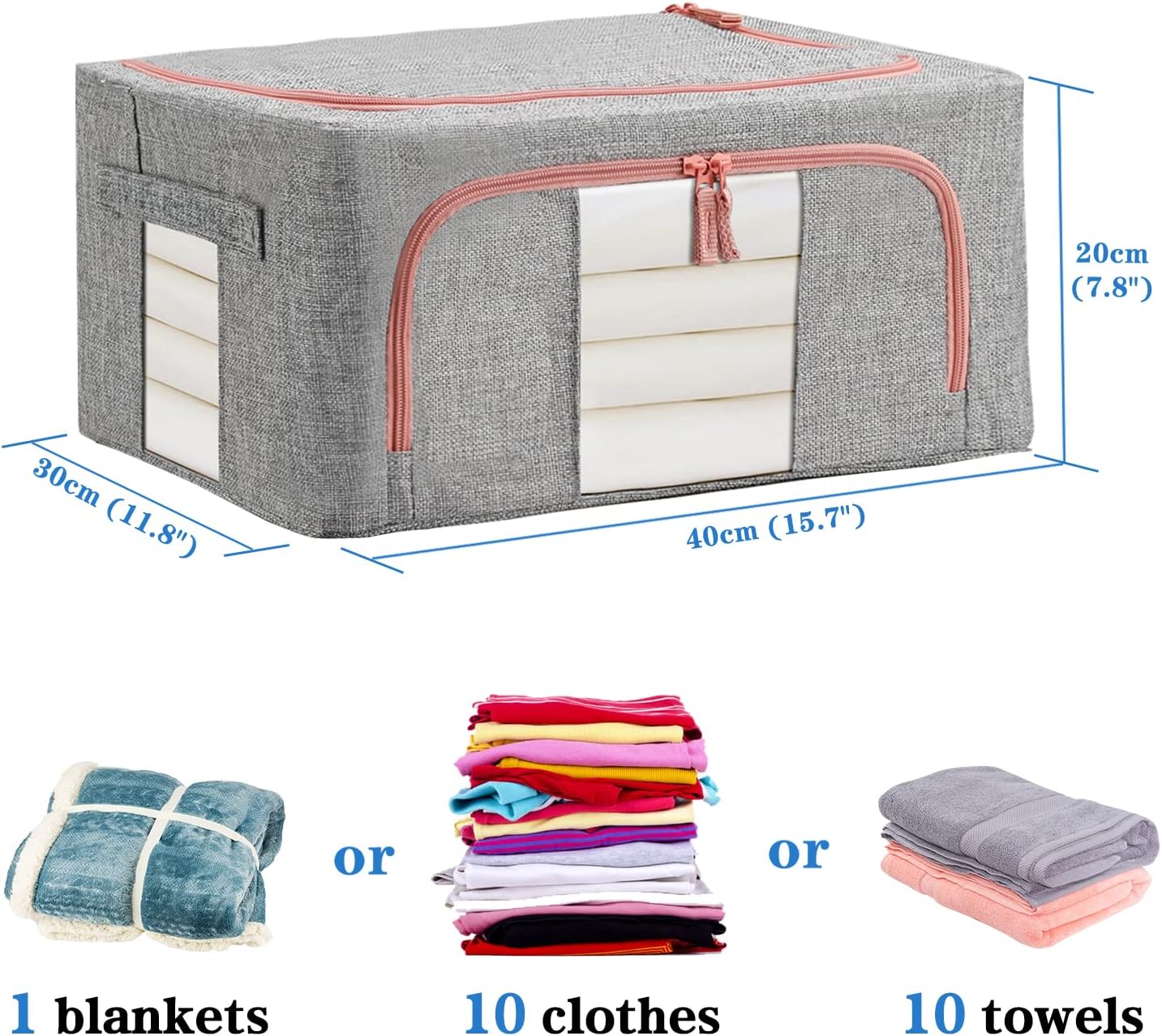 Lot de 2 Sacs de Rangement Pliables et Rigides pour Couettes, B Armoire pour Édredons Couvertures Oreillers Jouets Vestes Vêtements, Avec Fenêtres Transparentes, Gris (22L)