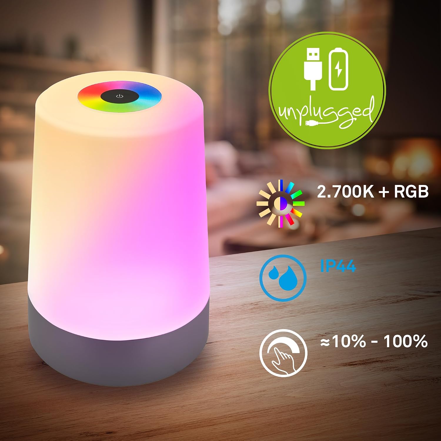 BRILONER - Mini lampe de table LED sans fil, Lampe de chevet à intensité variable Touch, Lampe de bureau, Lampe de lecture, Lampe de table extérieure & intérieure, Bleu