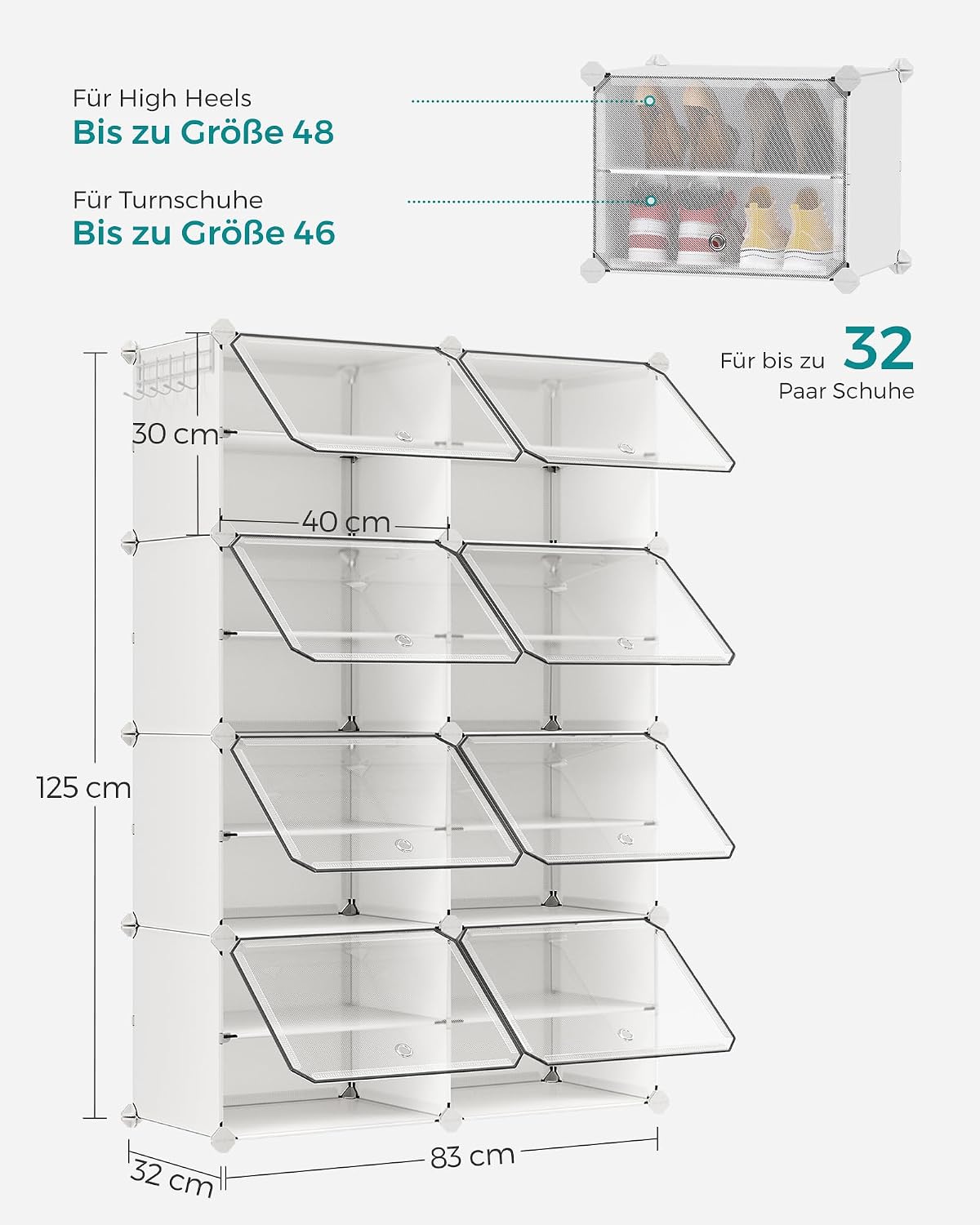 SONGMICS Étagère à Chaussures 10 Compartiments, Étagère de Rangement Modulable, Compartiment de 30 x 40 x 30 cm, Porte, Cadre en Acier, Plastique, pour Couloir, Chambre, Entrée, Noir LPC035B01