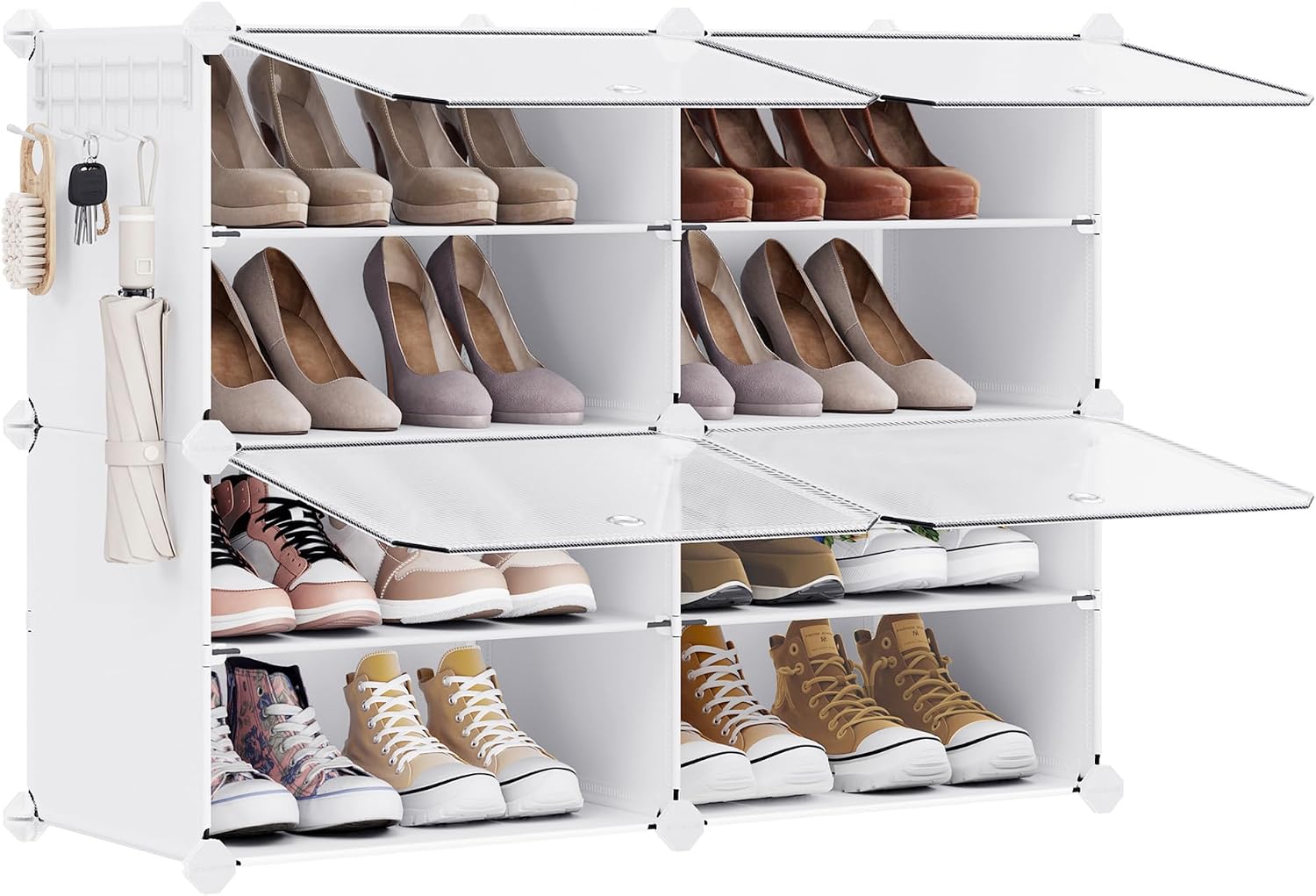 SONGMICS Étagère à Chaussures 10 Compartiments, Étagère de Rangement Modulable, Compartiment de 30 x 40 x 30 cm, Porte, Cadre en Acier, Plastique, pour Couloir, Chambre, Entrée, Noir LPC035B01