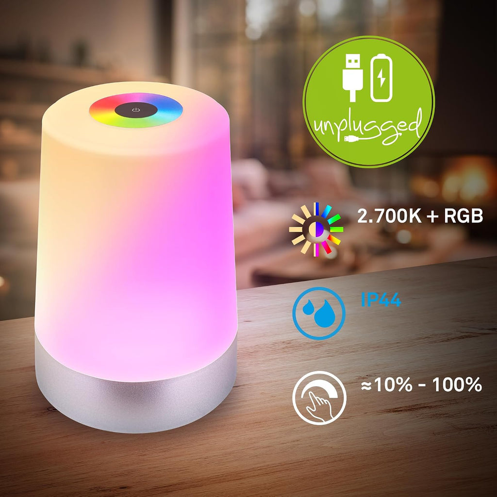 BRILONER - Mini lampe de table LED sans fil, Lampe de chevet à intensité variable Touch, Lampe de bureau, Lampe de lecture, Lampe de table extérieure & intérieure, Bleu