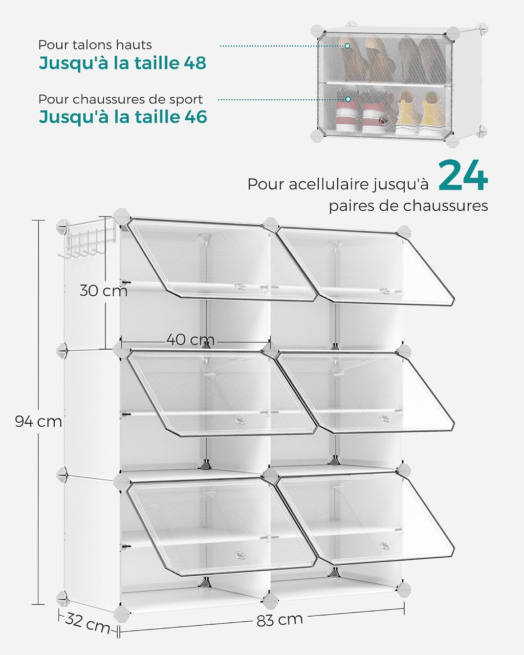 SONGMICS Étagère à Chaussures 10 Compartiments, Étagère de Rangement Modulable, Compartiment de 30 x 40 x 30 cm, Porte, Cadre en Acier, Plastique, pour Couloir, Chambre, Entrée, Noir LPC035B01