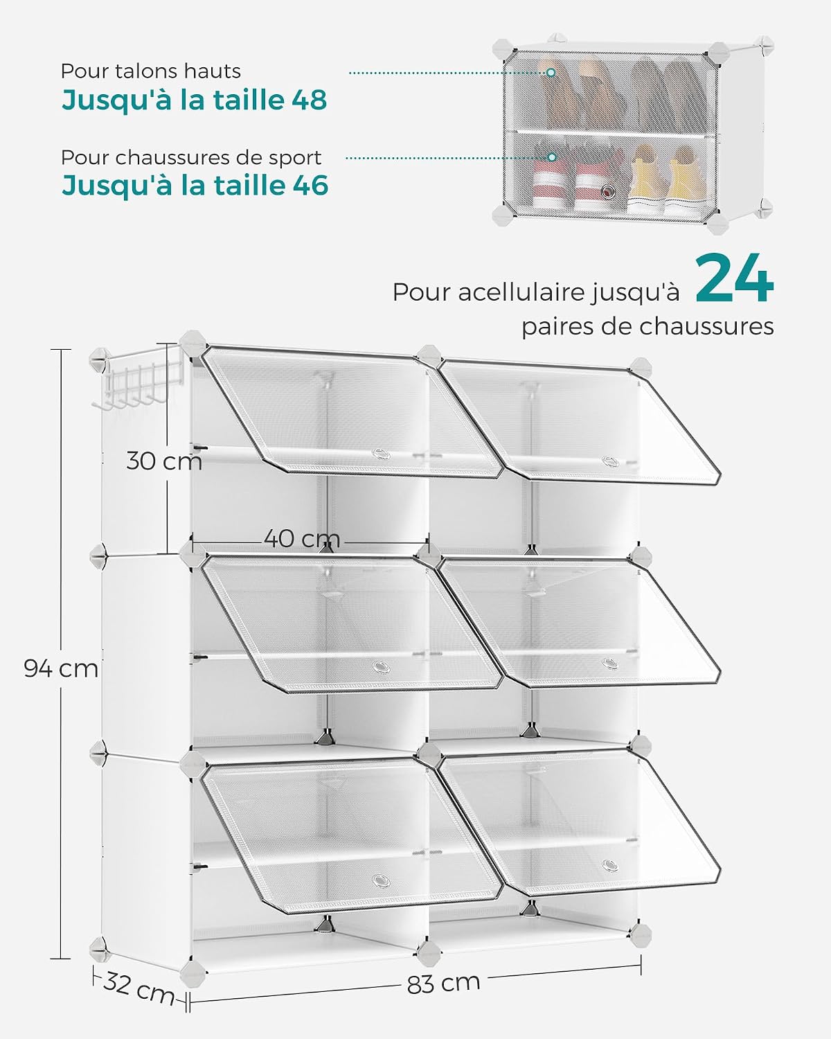 SONGMICS Étagère à Chaussures 10 Compartiments, Étagère de Rangement Modulable, Compartiment de 30 x 40 x 30 cm, Porte, Cadre en Acier, Plastique, pour Couloir, Chambre, Entrée, Noir LPC035B01