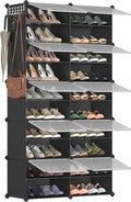 SONGMICS Étagère à Chaussures 10 Compartiments, Étagère de Rangement Modulable, Compartiment de 30 x 40 x 30 cm, Porte, Cadre en Acier, Plastique, pour Couloir, Chambre, Entrée, Noir LPC035B01