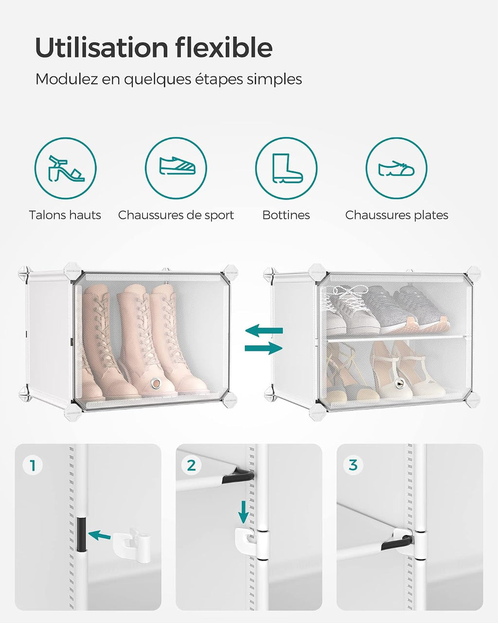 SONGMICS Étagère à Chaussures 10 Compartiments, Étagère de Rangement Modulable, Compartiment de 30 x 40 x 30 cm, Porte, Cadre en Acier, Plastique, pour Couloir, Chambre, Entrée, Noir LPC035B01