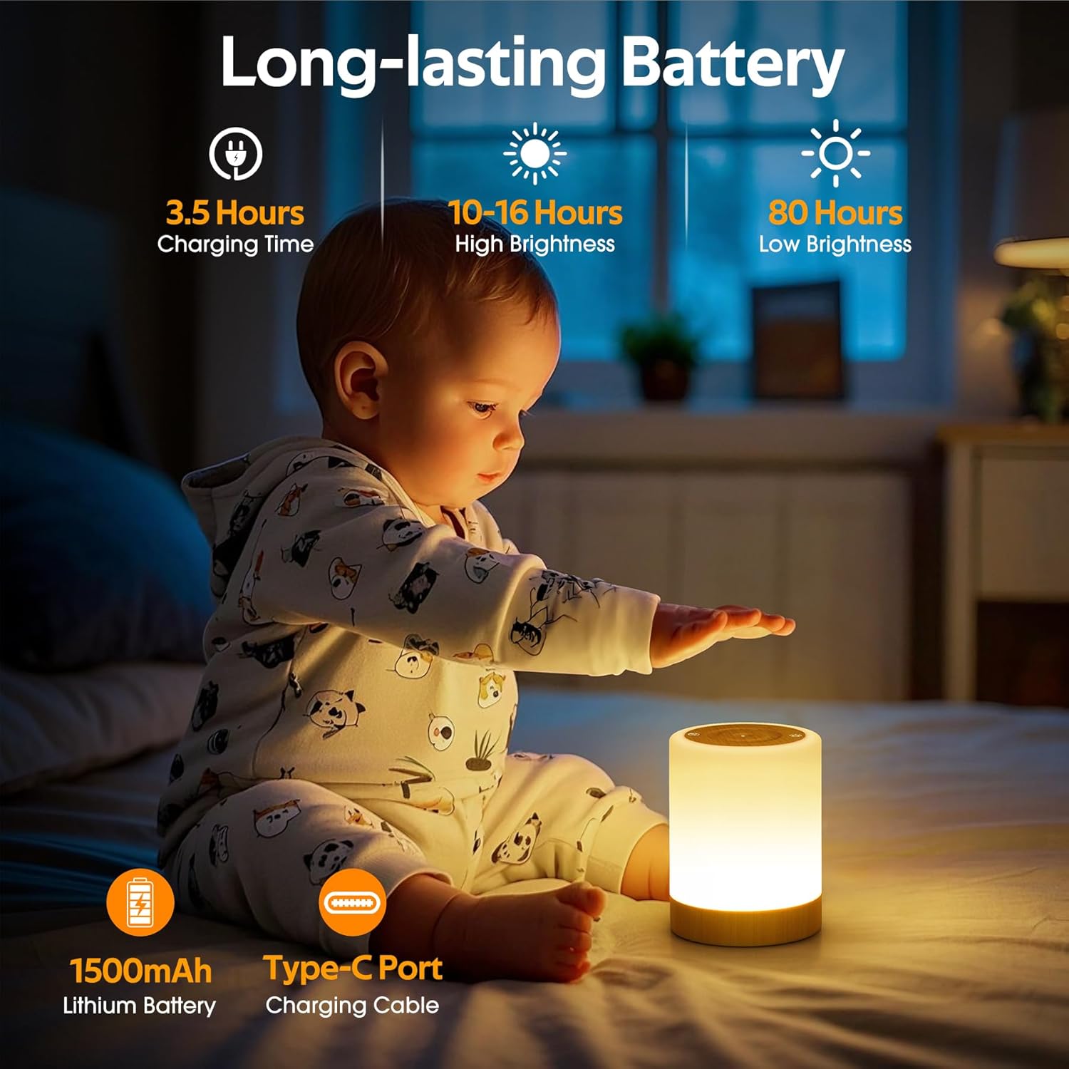 Lampe de Chevet Tactile Intensité Variable, 5 Modes & 256 Couleurs RVB Changement Veilleuse Bébé Enfants Adulte, Lampe d'allaitement LED Rechargeable USB, Lampe de table Sans Fil pour Chambre Ambiance