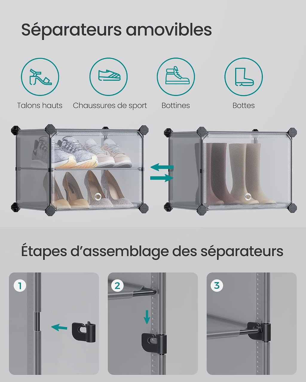 SONGMICS Étagère à Chaussures 10 Compartiments, Étagère de Rangement Modulable, Compartiment de 30 x 40 x 30 cm, Porte, Cadre en Acier, Plastique, pour Couloir, Chambre, Entrée, Noir LPC035B01