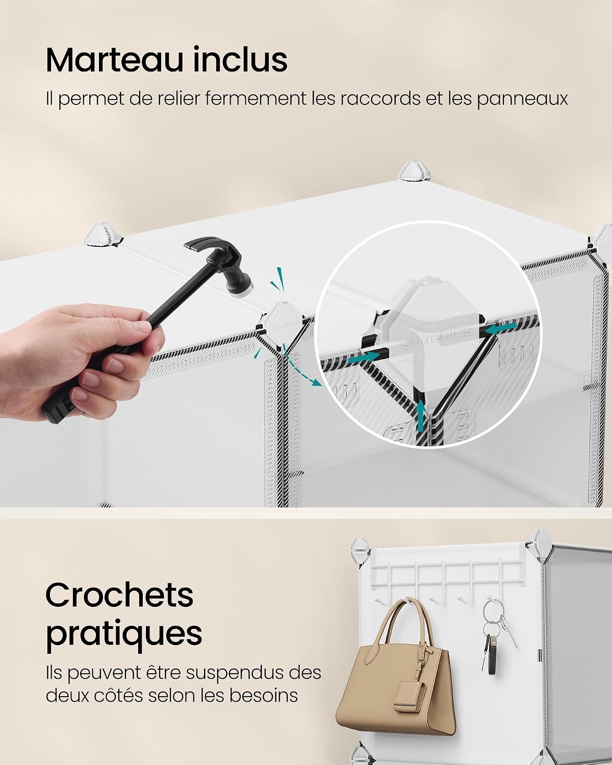 SONGMICS Étagère à Chaussures 10 Compartiments, Étagère de Rangement Modulable, Compartiment de 30 x 40 x 30 cm, Porte, Cadre en Acier, Plastique, pour Couloir, Chambre, Entrée, Noir LPC035B01