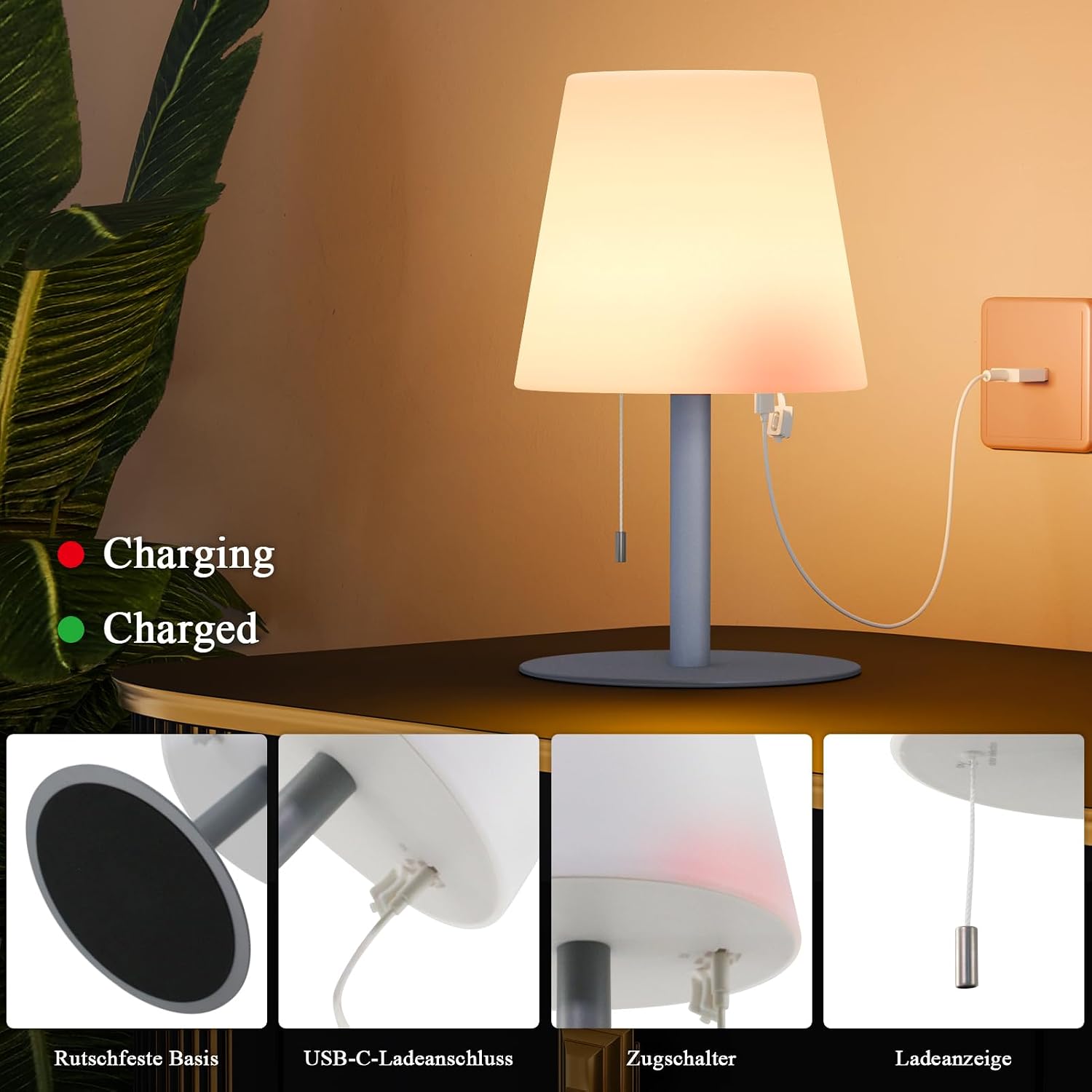 MALUX Lampe de Table sans fil 8 couleurs Blanc chaud Dimmable Lampe Table exterieur Rechargeable IP54 étanche Décoration idéale pour votre maison et votre jardin Table à manger (Gris)