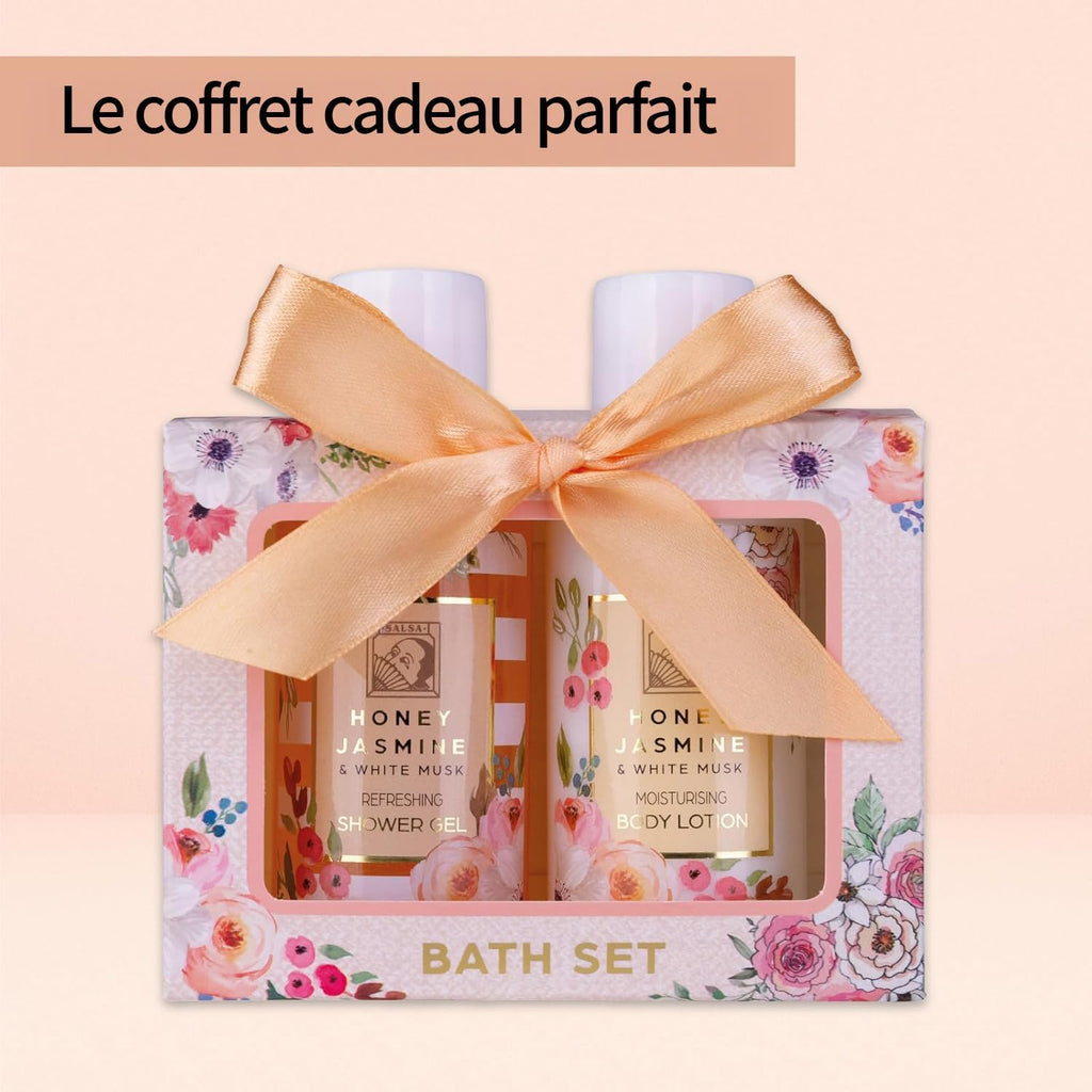 Accentra Set de soins douche pour femmes HONEY JASMINE - Gel douche et lotion dans une belle boîte cadeau - Idéal pour la Saint-Valentin, la Fête des mères & Noël