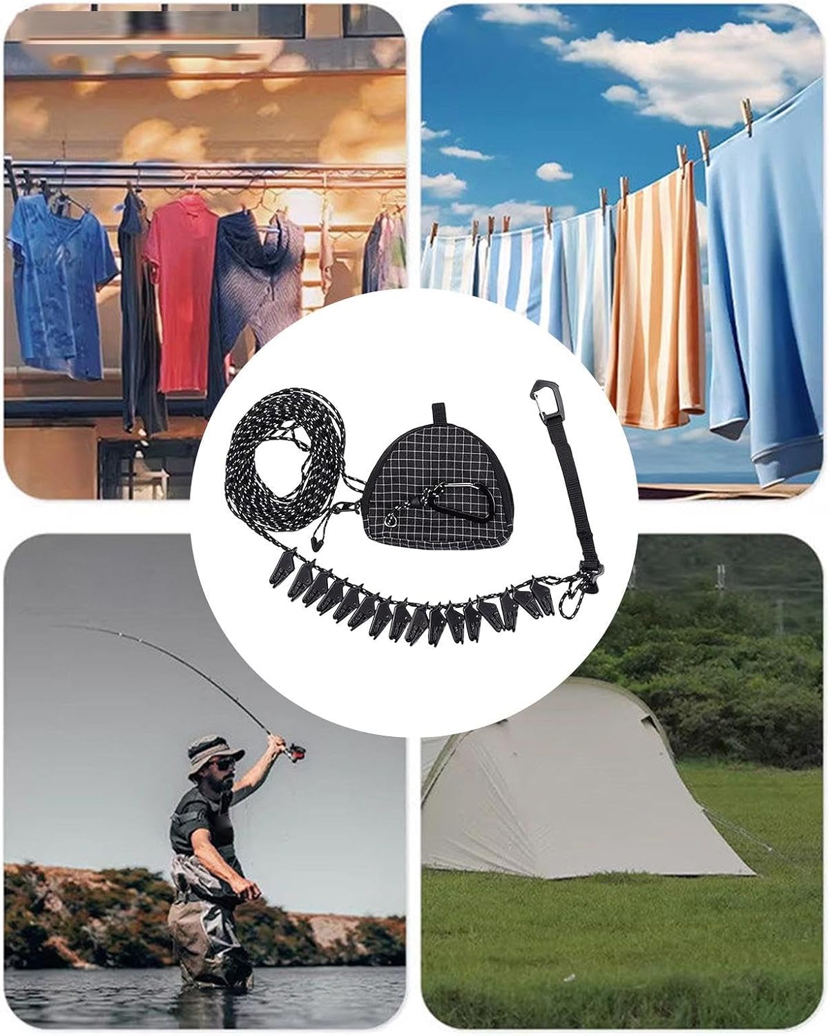 Corde à Linge Portable Renforcé Antidérapant Portable Et Coupe-Vent | Ligne de séchage pour vêtements Pour balcon rampe salle de bain hôtel maison d'hôtes cour camping plage