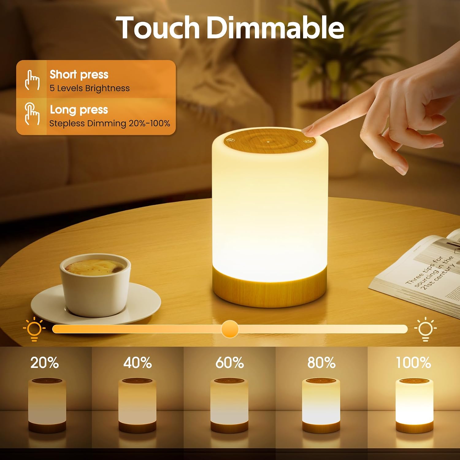 Lampe de Chevet Tactile Intensité Variable, 5 Modes & 256 Couleurs RVB Changement Veilleuse Bébé Enfants Adulte, Lampe d'allaitement LED Rechargeable USB, Lampe de table Sans Fil pour Chambre Ambiance