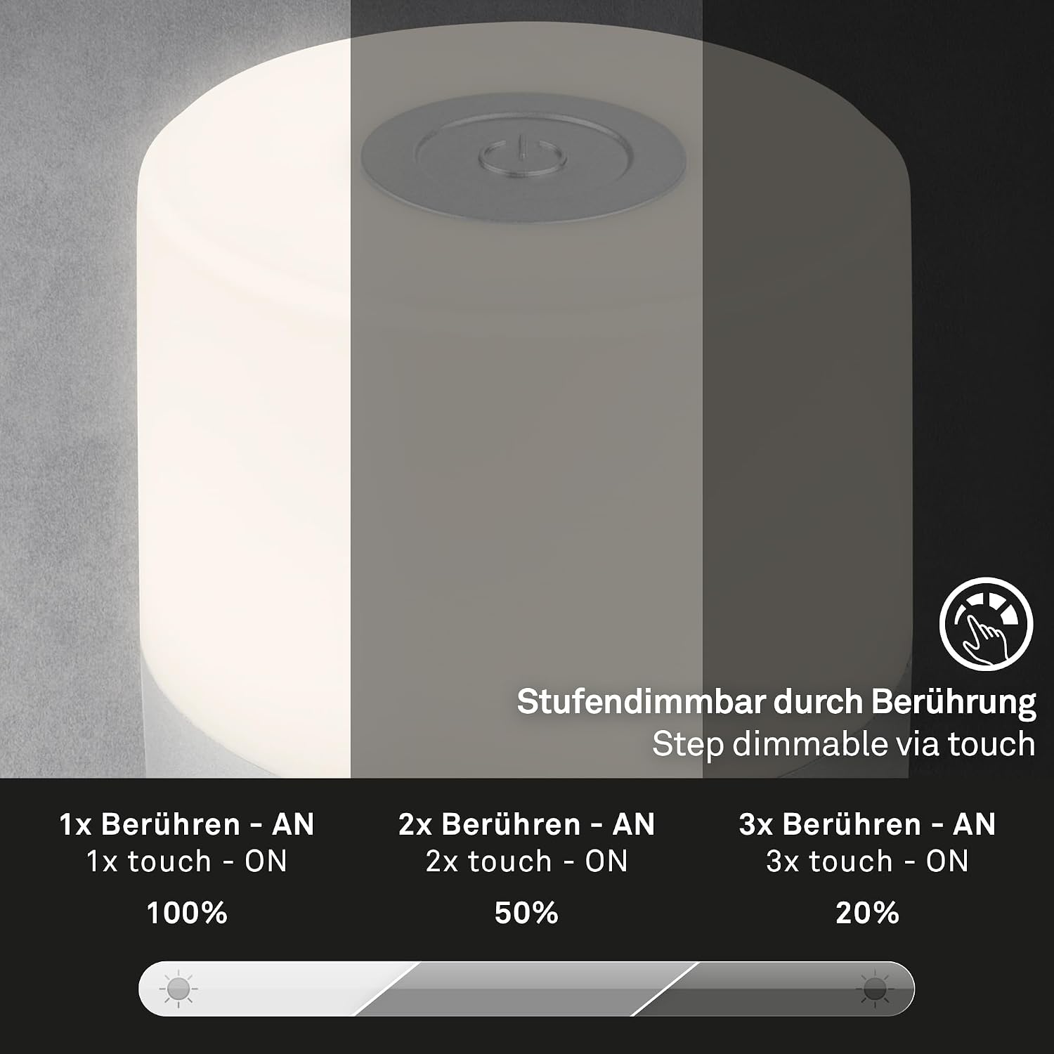 BRILONER - Mini lampe de table LED sans fil, Lampe de chevet à intensité variable Touch, Lampe de bureau, Lampe de lecture, Lampe de table extérieure & intérieure, Bleu