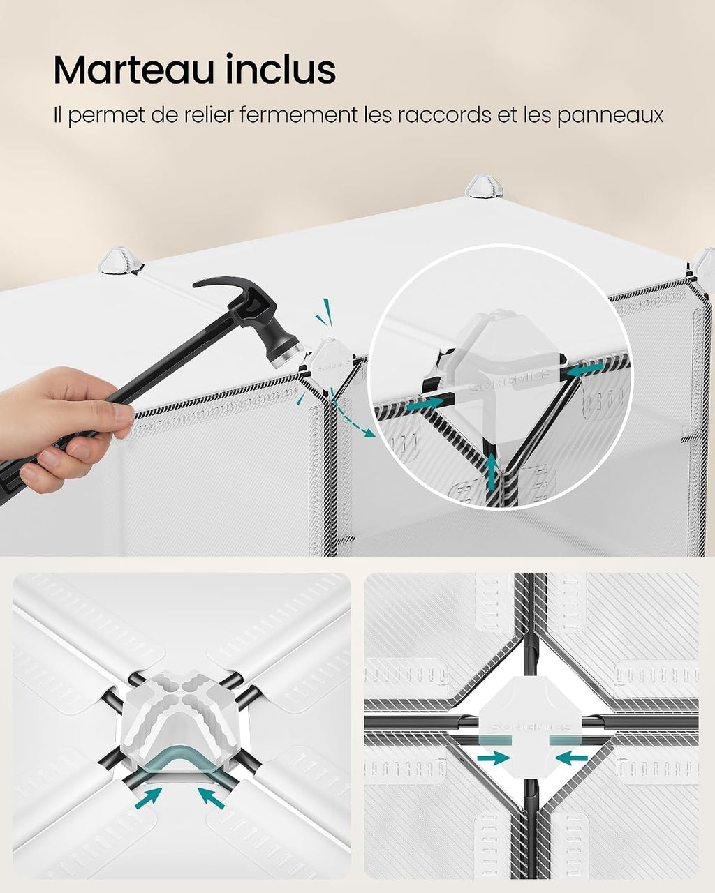 SONGMICS Étagère à Chaussures 10 Compartiments, Étagère de Rangement Modulable, Compartiment de 30 x 40 x 30 cm, Porte, Cadre en Acier, Plastique, pour Couloir, Chambre, Entrée, Noir LPC035B01