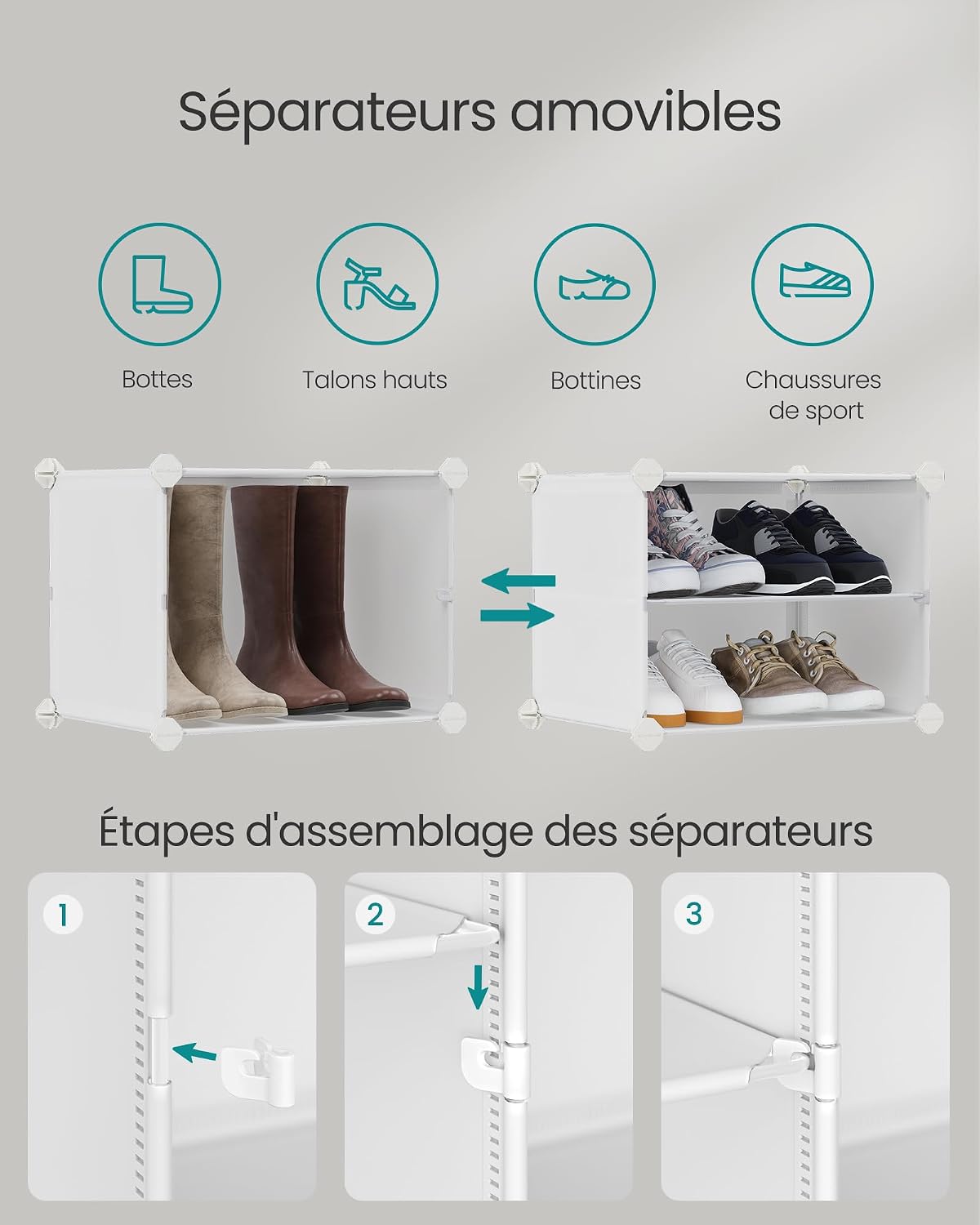 SONGMICS Étagère à Chaussures 10 Compartiments, Étagère de Rangement Modulable, Compartiment de 30 x 40 x 30 cm, Porte, Cadre en Acier, Plastique, pour Couloir, Chambre, Entrée, Noir LPC035B01