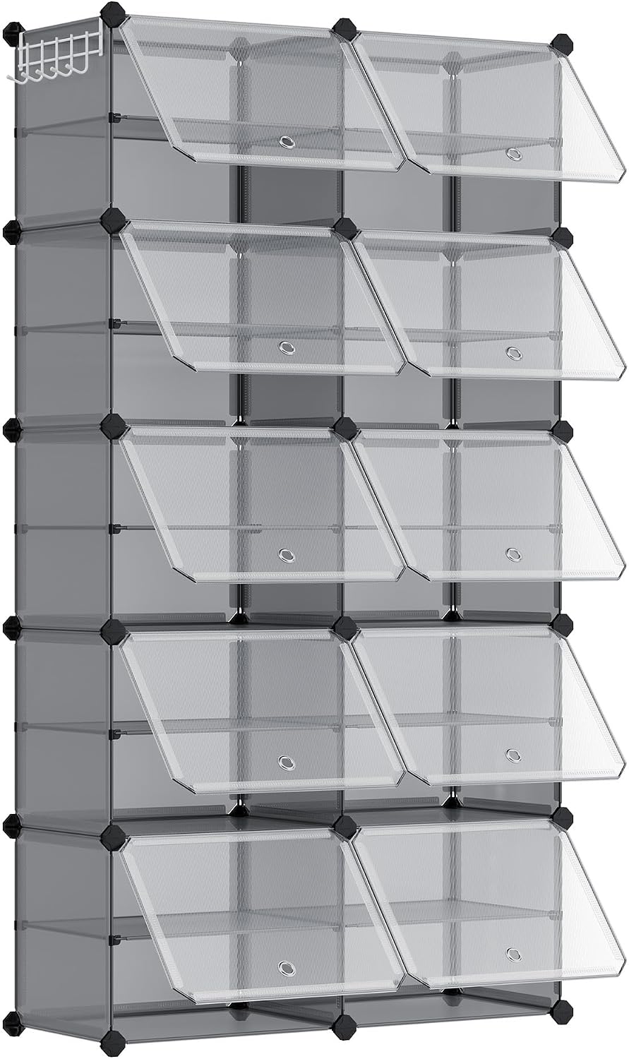 SONGMICS Étagère à Chaussures 10 Compartiments, Étagère de Rangement Modulable, Compartiment de 30 x 40 x 30 cm, Porte, Cadre en Acier, Plastique, pour Couloir, Chambre, Entrée, Noir LPC035B01