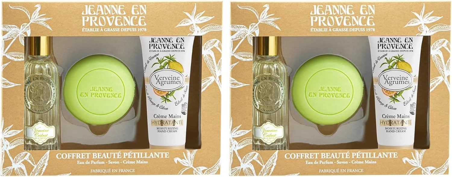 JEANNE EN PROVENCE - Coffret Verveine Beauté Pétillante - Eau de parfum 60ml + Crème mains 75ml + Savon solide 100g - 95% d'Ingrédients d'Origine Naturelle - Savon fabriqué en Provence - 100 gr