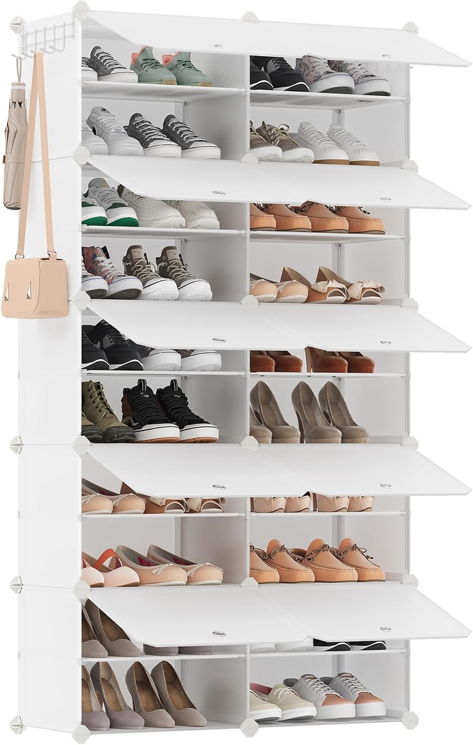SONGMICS Étagère à Chaussures 10 Compartiments, Étagère de Rangement Modulable, Compartiment de 30 x 40 x 30 cm, Porte, Cadre en Acier, Plastique, pour Couloir, Chambre, Entrée, Noir LPC035B01