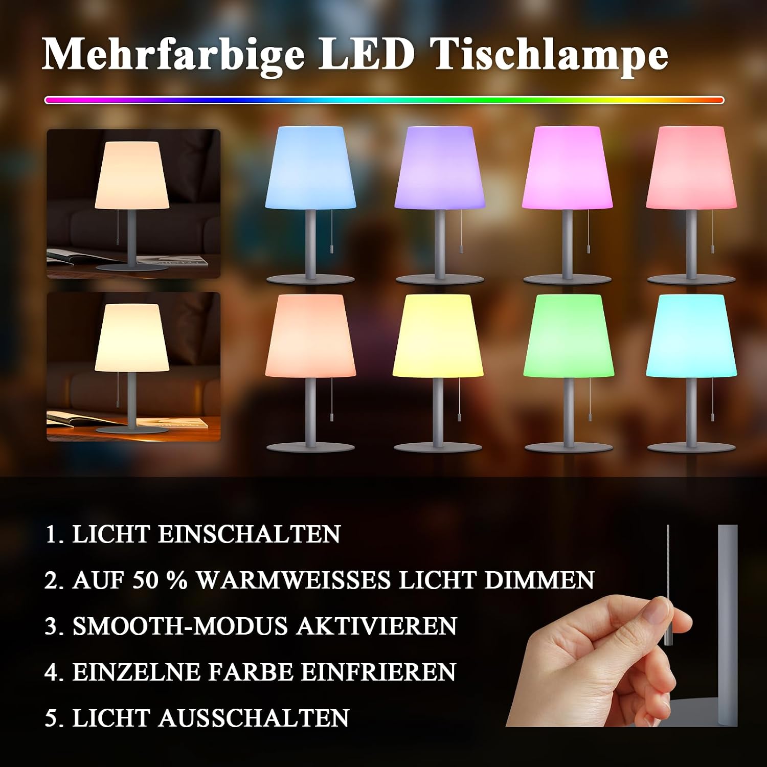 MALUX Lampe de Table sans fil 8 couleurs Blanc chaud Dimmable Lampe Table exterieur Rechargeable IP54 étanche Décoration idéale pour votre maison et votre jardin Table à manger (Gris)