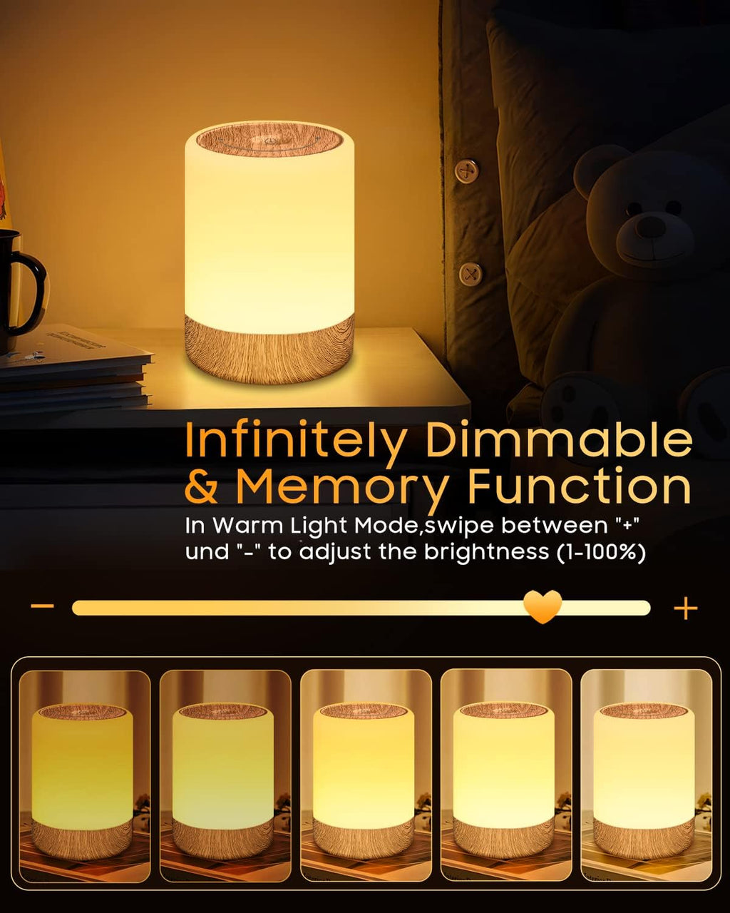 Lampe de Chevet Tactile Intensité Variable, 5 Modes & 256 Couleurs RVB Changement Veilleuse Bébé Enfants Adulte, Lampe d'allaitement LED Rechargeable USB, Lampe de table Sans Fil pour Chambre Ambiance