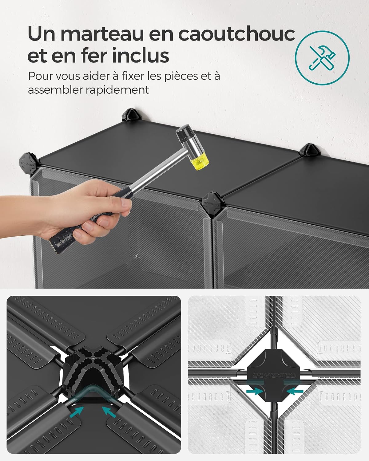 SONGMICS Étagère à Chaussures 10 Compartiments, Étagère de Rangement Modulable, Compartiment de 30 x 40 x 30 cm, Porte, Cadre en Acier, Plastique, pour Couloir, Chambre, Entrée, Noir LPC035B01