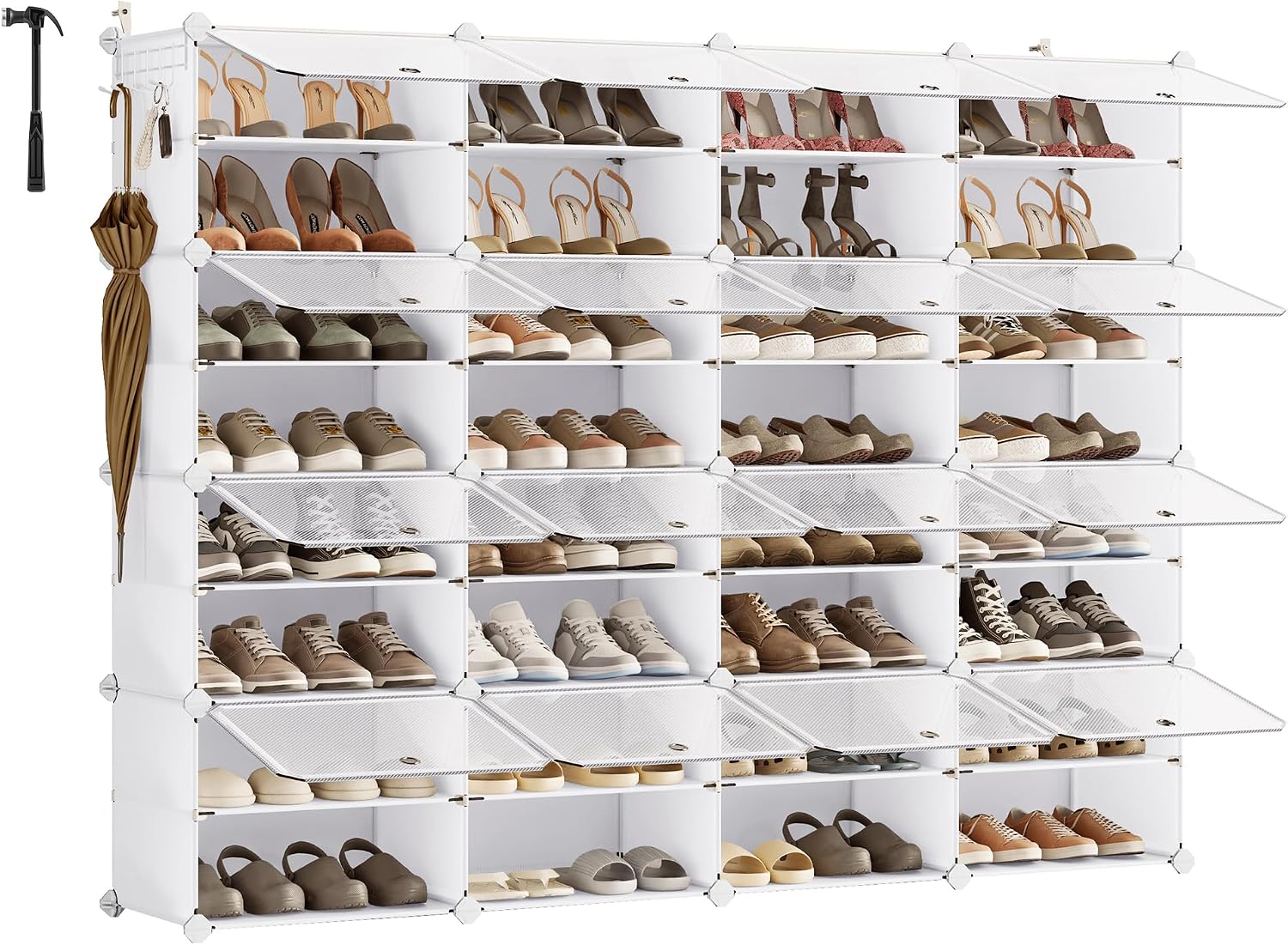 SONGMICS Étagère à Chaussures 10 Compartiments, Étagère de Rangement Modulable, Compartiment de 30 x 40 x 30 cm, Porte, Cadre en Acier, Plastique, pour Couloir, Chambre, Entrée, Noir LPC035B01