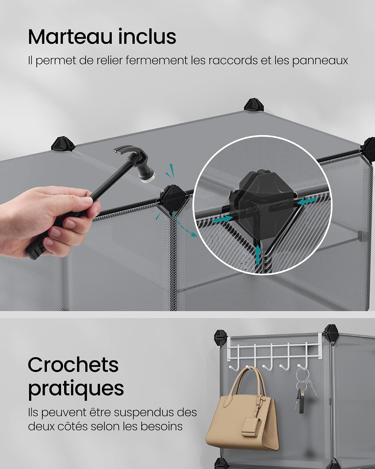 SONGMICS Étagère à Chaussures 10 Compartiments, Étagère de Rangement Modulable, Compartiment de 30 x 40 x 30 cm, Porte, Cadre en Acier, Plastique, pour Couloir, Chambre, Entrée, Noir LPC035B01