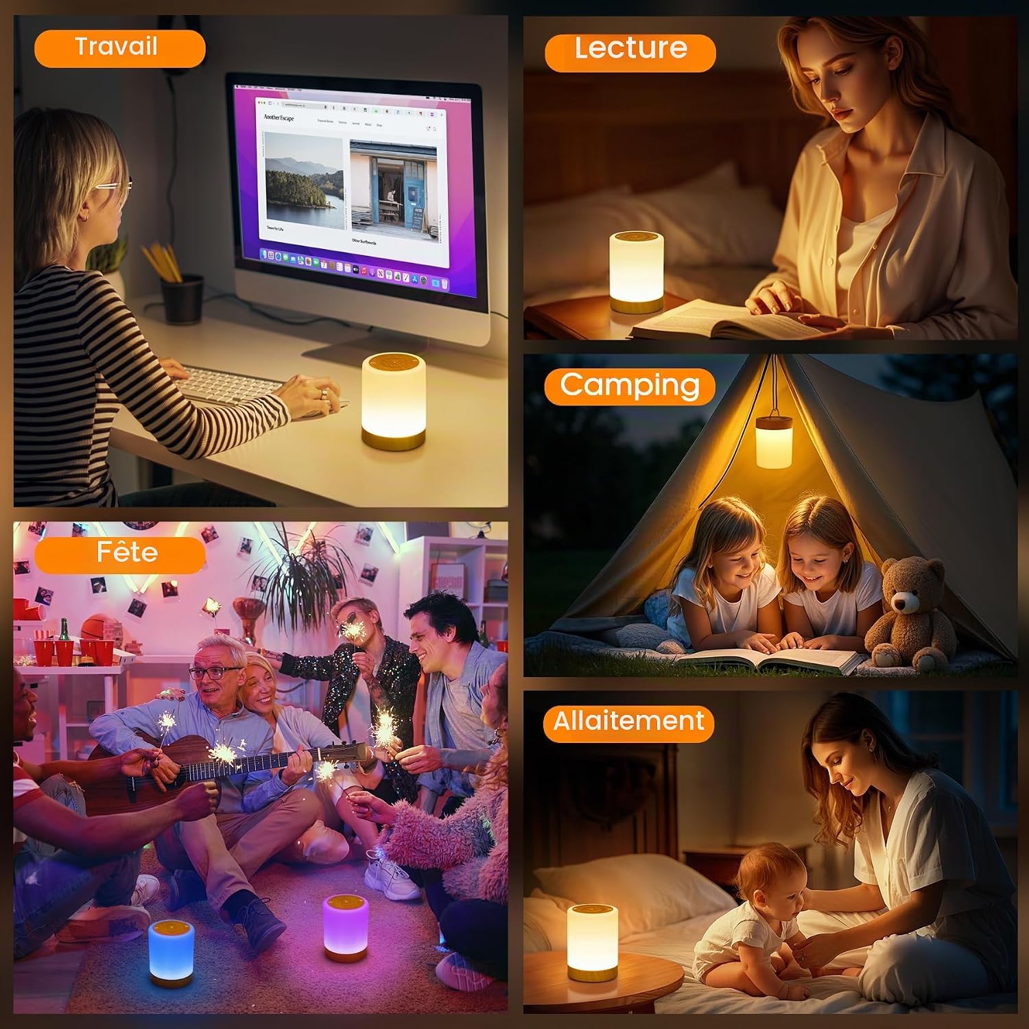 Lampe de Chevet Tactile Intensité Variable, 5 Modes & 256 Couleurs RVB Changement Veilleuse Bébé Enfants Adulte, Lampe d'allaitement LED Rechargeable USB, Lampe de table Sans Fil pour Chambre Ambiance