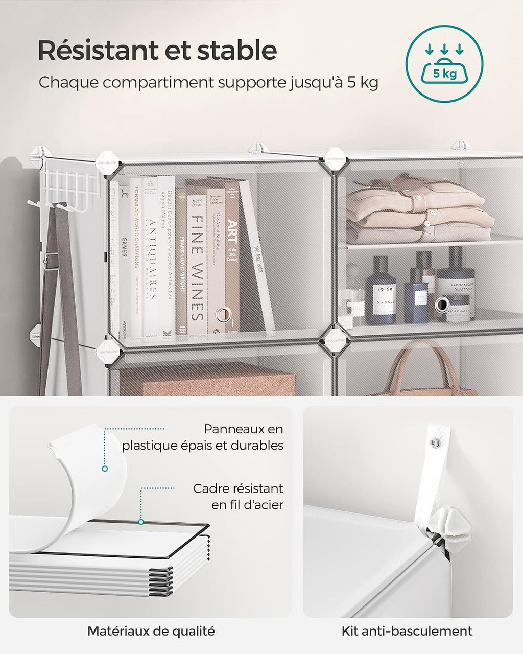 SONGMICS Étagère à Chaussures 10 Compartiments, Étagère de Rangement Modulable, Compartiment de 30 x 40 x 30 cm, Porte, Cadre en Acier, Plastique, pour Couloir, Chambre, Entrée, Noir LPC035B01