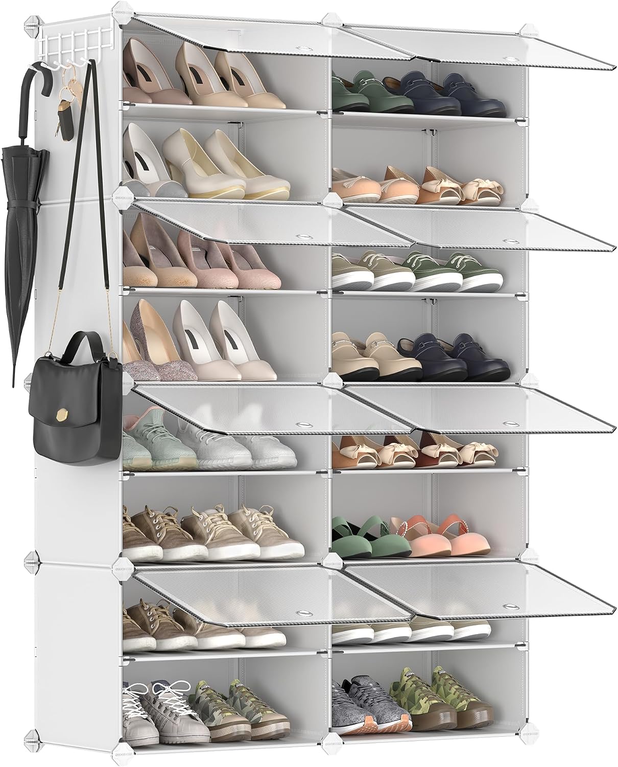 SONGMICS Étagère à Chaussures 10 Compartiments, Étagère de Rangement Modulable, Compartiment de 30 x 40 x 30 cm, Porte, Cadre en Acier, Plastique, pour Couloir, Chambre, Entrée, Noir LPC035B01