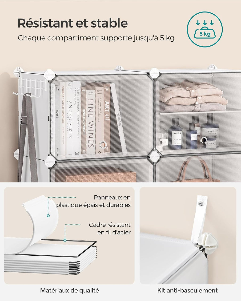 SONGMICS Étagère à Chaussures 10 Compartiments, Étagère de Rangement Modulable, Compartiment de 30 x 40 x 30 cm, Porte, Cadre en Acier, Plastique, pour Couloir, Chambre, Entrée, Noir LPC035B01
