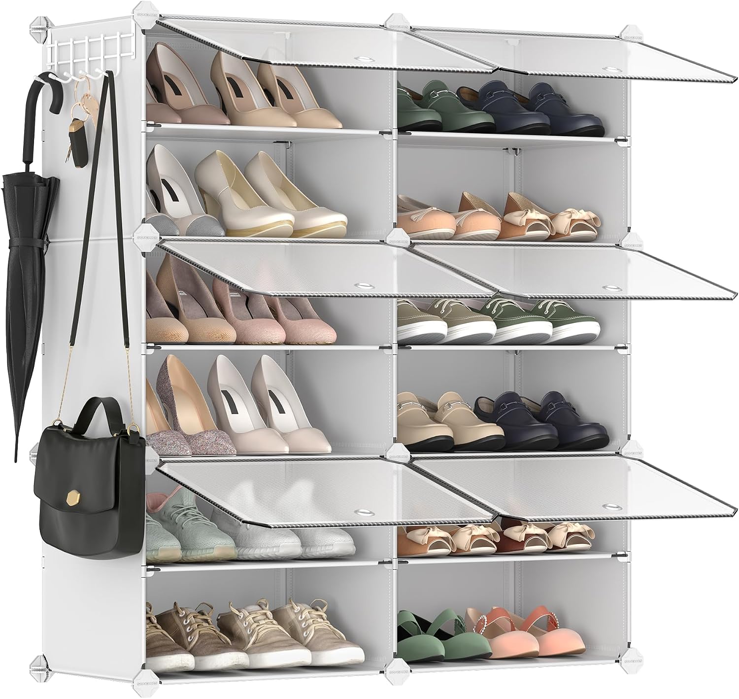 SONGMICS Étagère à Chaussures 10 Compartiments, Étagère de Rangement Modulable, Compartiment de 30 x 40 x 30 cm, Porte, Cadre en Acier, Plastique, pour Couloir, Chambre, Entrée, Noir LPC035B01