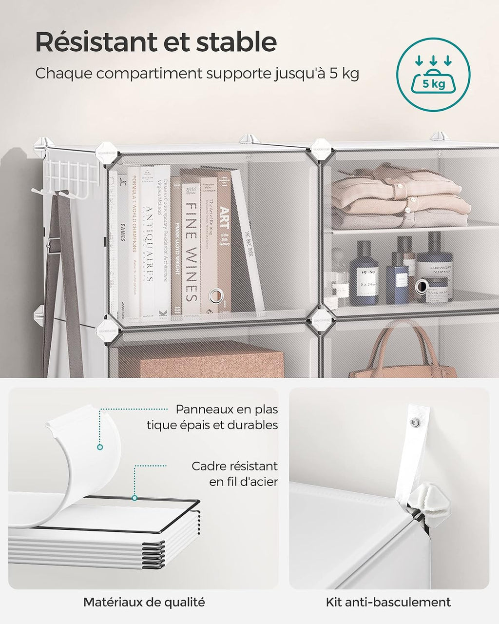 SONGMICS Étagère à Chaussures 10 Compartiments, Étagère de Rangement Modulable, Compartiment de 30 x 40 x 30 cm, Porte, Cadre en Acier, Plastique, pour Couloir, Chambre, Entrée, Noir LPC035B01